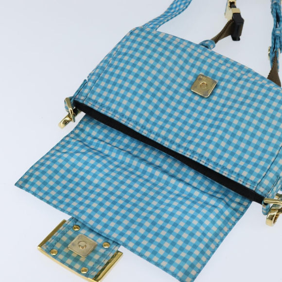 FENDI Mamma Baguette Shoulder Bag Nylon 2way Blue Gold Auth 151178