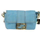 FENDI Mamma Baguette Shoulder Bag Nylon 2way Blue Gold Auth 151178-2