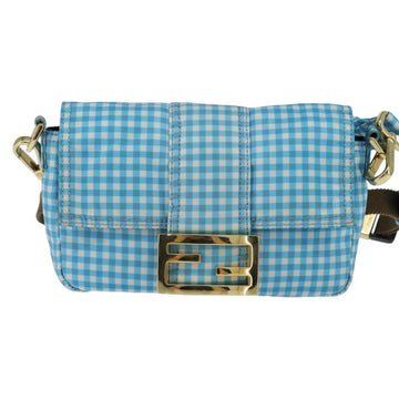 FENDI Mamma Baguette Shoulder Bag Nylon 2way Blue Gold Auth 151178 - 0