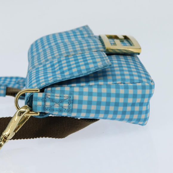 FENDI Mamma Baguette Shoulder Bag Nylon 2way Blue Gold Auth 151178