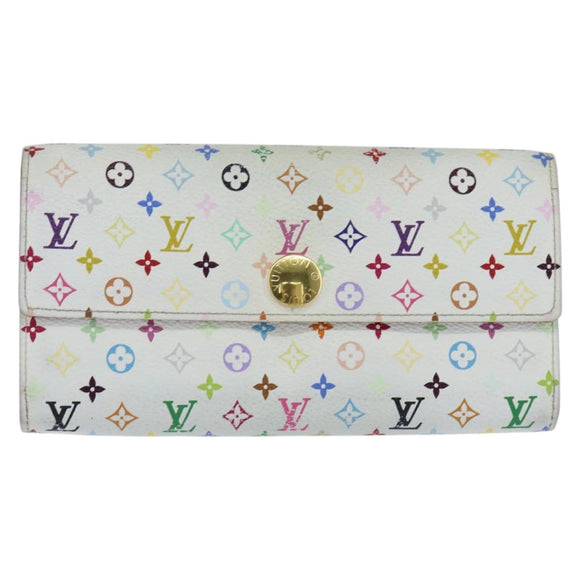 LOUIS VUITTON Multicolor Portefeuille Sarah Long White M93532 LV Auth 151180