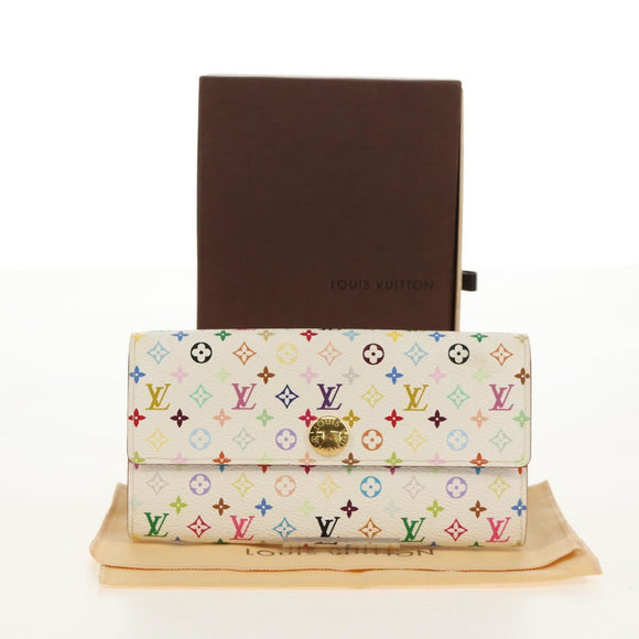 LOUIS VUITTON Multicolor Portefeuille Sarah Long White M93532 LV Auth 151181V