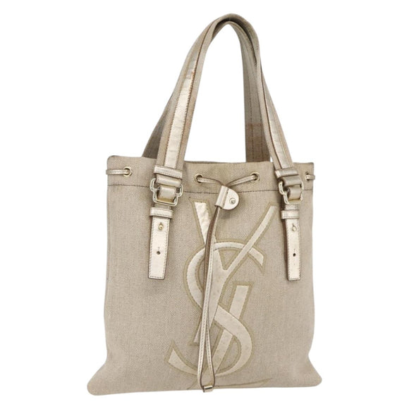 SAINT LAURENT Kahala Tote Bag Canvas Gold Tone 123435 Auth 151183