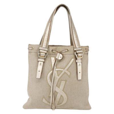 SAINT LAURENT Kahala Tote Bag Canvas Gold Tone 123435 Auth 151183 - 0