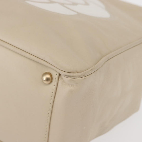CHANEL Camelia Tote Bag Leather Ivory Gold CC Auth 151193V