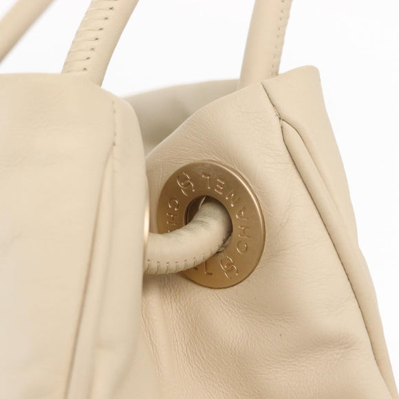 CHANEL Camelia Tote Bag Leather Ivory Gold CC Auth 151193V