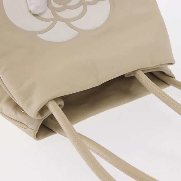 CHANEL Camelia Tote Bag Leather Ivory Gold CC Auth 151193V