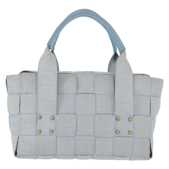 FENDI Zucca Canvas Hand Bag Light Blue Gold Auth 151194V