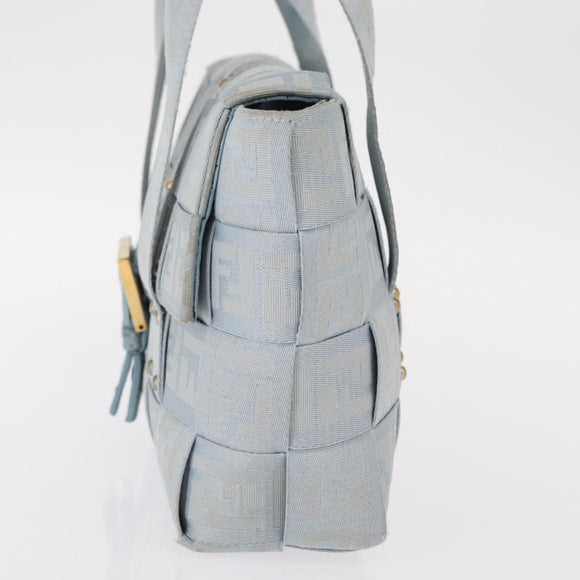FENDI Zucca Canvas Hand Bag Light Blue Gold Auth 151194V