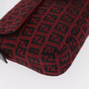 FENDI Zucchino Canvas Mamma Baguette Shoulder Bag Red Silver Auth 151195SAM-14