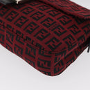 FENDI Zucchino Canvas Mamma Baguette Shoulder Bag Red Silver Auth 151195SAM-15