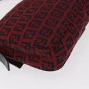 FENDI Zucchino Canvas Mamma Baguette Shoulder Bag Red Silver Auth 151195SAM-16