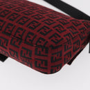 FENDI Zucchino Canvas Mamma Baguette Shoulder Bag Red Silver Auth 151195SAM-17