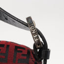 FENDI Zucchino Canvas Mamma Baguette Shoulder Bag Red Silver Auth 151195SAM-18