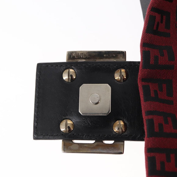 FENDI Zucchino Canvas Mamma Baguette Shoulder Bag Red Silver Auth 151195SAM