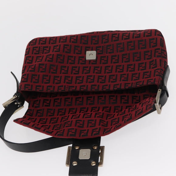 FENDI Zucchino Canvas Mamma Baguette Shoulder Bag Red Silver Auth 151195SAM