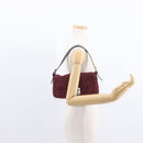 FENDI Zucchino Canvas Mamma Baguette Shoulder Bag Red Silver Auth 151195SAM-26