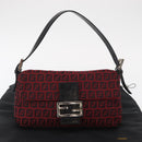 FENDI Zucchino Canvas Mamma Baguette Shoulder Bag Red Silver Auth 151195SAM-12