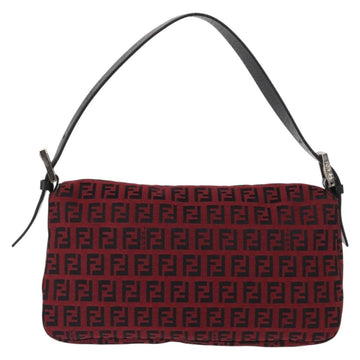 FENDI Zucchino Canvas Mamma Baguette Shoulder Bag Red Silver Auth 151195SAM - 0