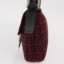 FENDI Zucchino Canvas Mamma Baguette Shoulder Bag Red Silver Auth 151195SAM-3
