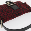 FENDI Zucchino Canvas Mamma Baguette Shoulder Bag Red Silver Auth 151195SAM-6