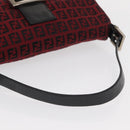 FENDI Zucchino Canvas Mamma Baguette Shoulder Bag Red Silver Auth 151195SAM-7