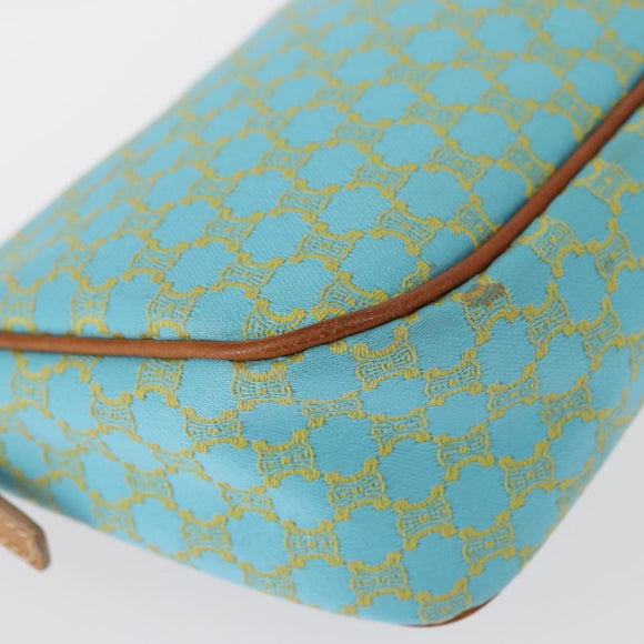 CELINE Macadam Canvas Accessory Pouch Turquoise Blue Silver Auth 151197