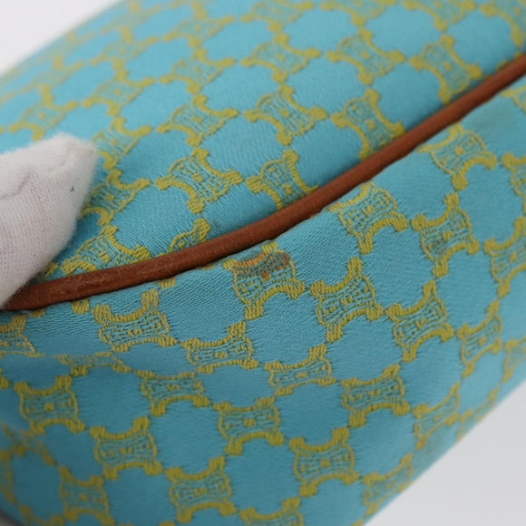 CELINE Macadam Canvas Accessory Pouch Turquoise Blue Silver Auth 151197