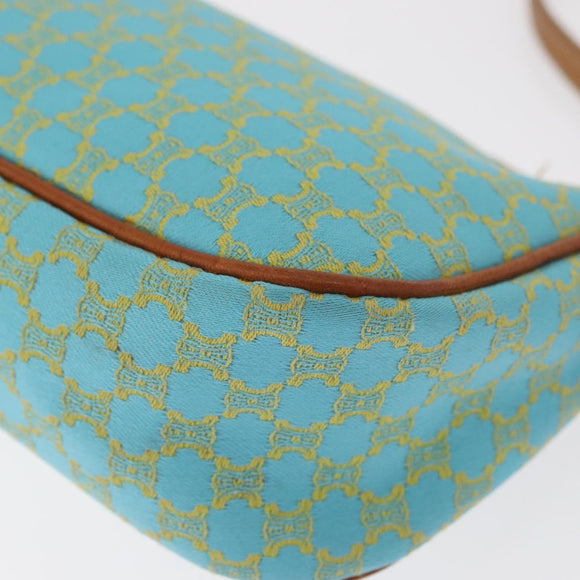 CELINE Macadam Canvas Accessory Pouch Turquoise Blue Silver Auth 151197