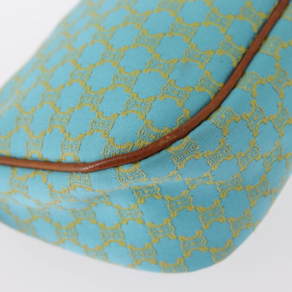 CELINE Macadam Canvas Accessory Pouch Turquoise Blue Silver Auth 151197