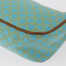 CELINE Macadam Canvas Accessory Pouch Turquoise Blue Silver Auth 151197-15