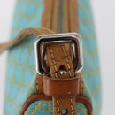 CELINE Macadam Canvas Accessory Pouch Turquoise Blue Silver Auth 151197-16