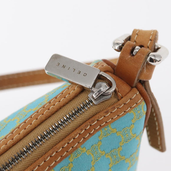 CELINE Macadam Canvas Accessory Pouch Turquoise Blue Silver Auth 151197A