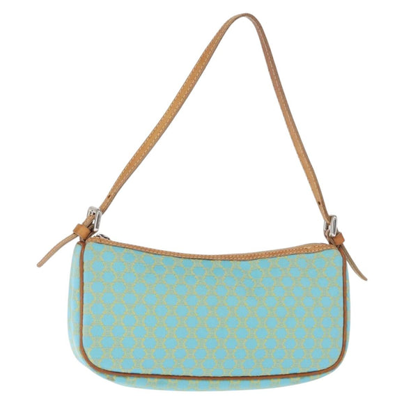 CELINE Macadam Canvas Accessory Pouch Turquoise Blue Silver Auth 151197A