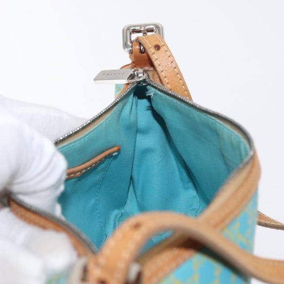 CELINE Macadam Canvas Accessory Pouch Turquoise Blue Silver Auth 151197