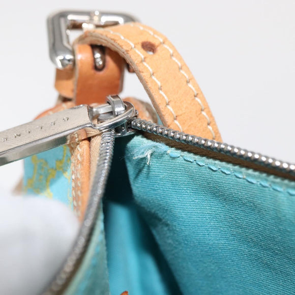 CELINE Macadam Canvas Accessory Pouch Turquoise Blue Silver Auth 151197