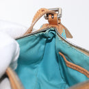 CELINE Macadam Canvas Accessory Pouch Turquoise Blue Silver Auth 151197-22