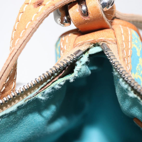 CELINE Macadam Canvas Accessory Pouch Turquoise Blue Silver Auth 151197