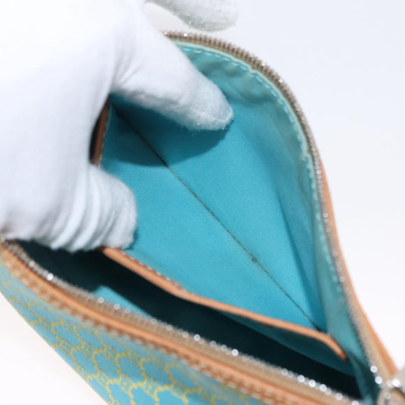 CELINE Macadam Canvas Accessory Pouch Turquoise Blue Silver Auth 151197A