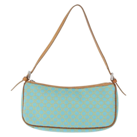 CELINE Macadam Canvas Accessory Pouch Turquoise Blue Silver Auth 151197A
