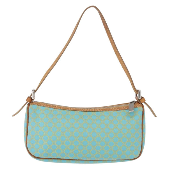 CELINE Macadam Canvas Accessory Pouch Turquoise Blue Silver Auth 151197A