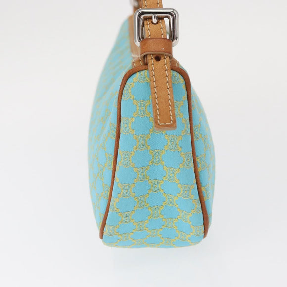 CELINE Macadam Canvas Accessory Pouch Turquoise Blue Silver Auth 151197
