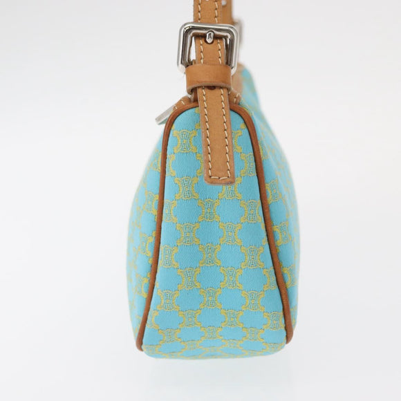 CELINE Macadam Canvas Accessory Pouch Turquoise Blue Silver Auth 151197