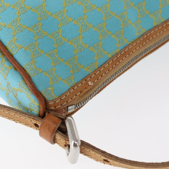 CELINE Macadam Canvas Accessory Pouch Turquoise Blue Silver Auth 151197