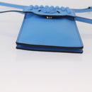 VERSACE Phone Pouch Shoulder Bag Leather 2way Light Blue Gold Auth 151198V-5