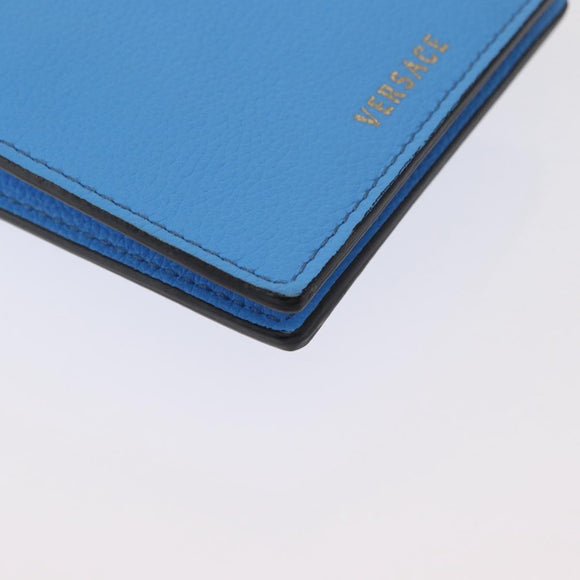 VERSACE Phone Pouch Shoulder Bag Leather 2way Light Blue Gold Auth 151198V