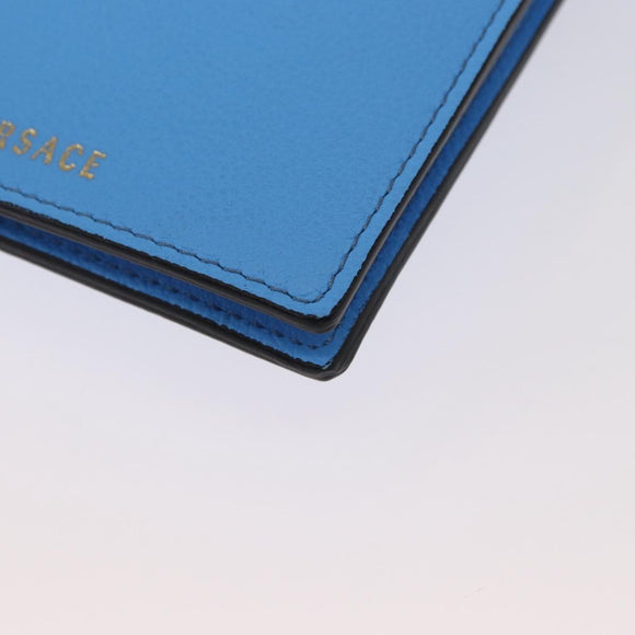 VERSACE Phone Pouch Shoulder Bag Leather 2way Light Blue Gold Auth 151198V