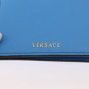 VERSACE Phone Pouch Shoulder Bag Leather 2way Light Blue Gold Auth 151198V-19