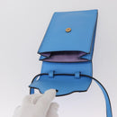 VERSACE Phone Pouch Shoulder Bag Leather 2way Light Blue Gold Auth 151198V-10