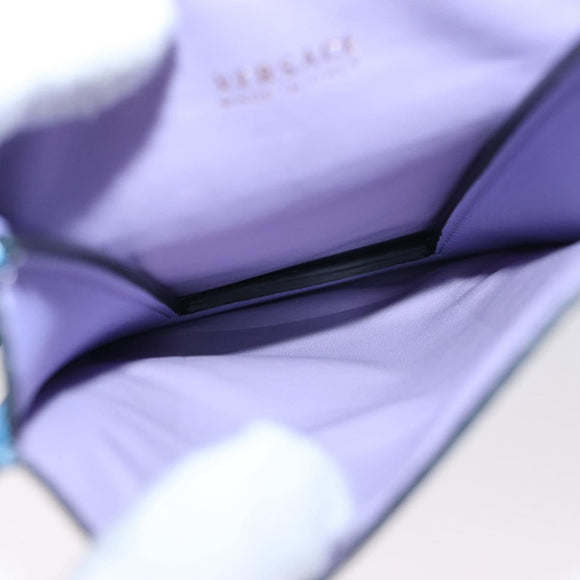 VERSACE Phone Pouch Shoulder Bag Leather 2way Light Blue Gold Auth 151198V